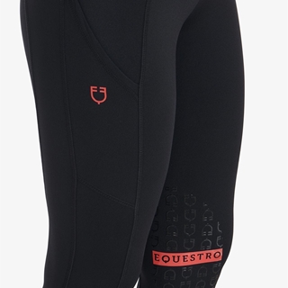 Legging EQUESTRO mujer, grip en rodilla color negro/rojo - Imagen 2